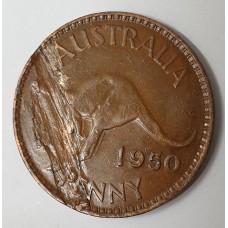 AUSTRALIA 1950 . ONE 1 PENNY . ERROR . SURFACE FLAW